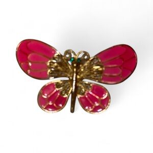 Elegant Pink and Gold Butterfly Brooch
